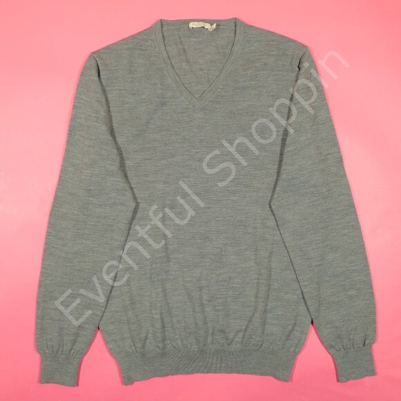 Suitsupply Sweater Mens L Heather Gray V Neck Merino Wool Long Sleeve - Picture 2 of 6